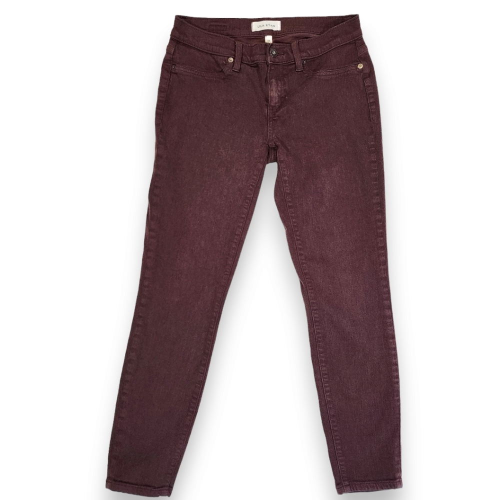 Lila Ryan Burgundy Slim Ankle Jeans Mid Rise Stretch Denim Size 27